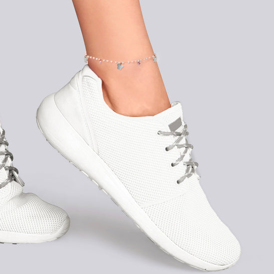 BRACELET DE CHEVILLE EN ACIER POUR FEMMES AVEC PERLES ET PAPILLONS