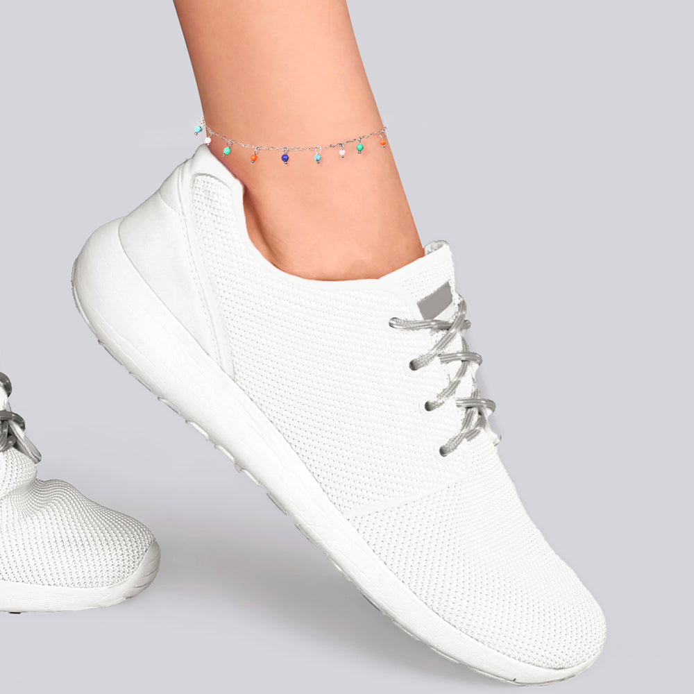 BRACELET DE CHEVILLE EN ACIER POUR FEMMES, PIERRES MULTICOLORES