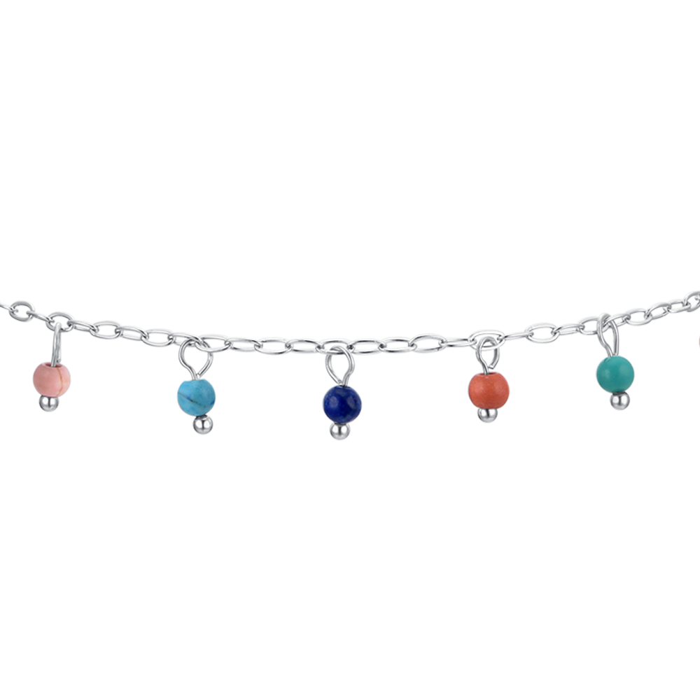 BRACELET DE CHEVILLE EN ACIER POUR FEMMES, PIERRES MULTICOLORES