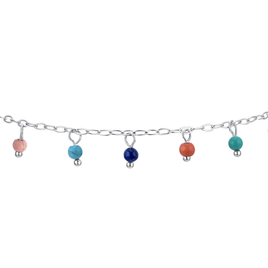 BRACELET DE CHEVILLE EN ACIER POUR FEMMES, PIERRES MULTICOLORES