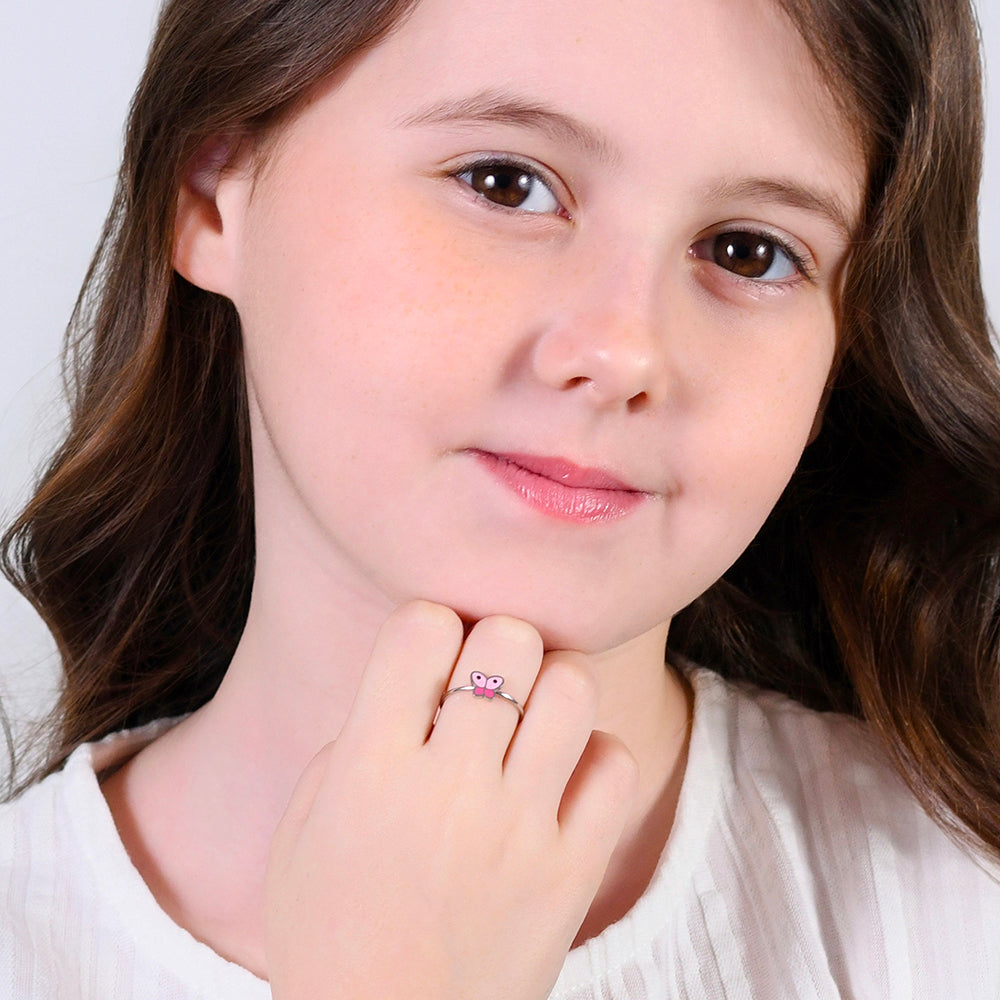 BAGUE DE FILLE EN ACIER AVEC PAPILLON