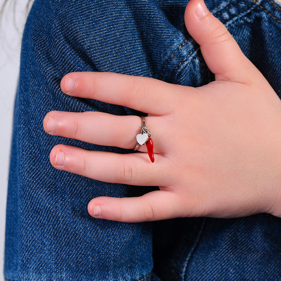 BAGUE D'ENFANT EN ACIER AVEC CORNE ET QUADRIFOGLIO VERT Luca Barra