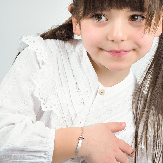 BRACELET PERSONNALISABLE POUR FILLE EN ACIER AVEC COCCINELLE