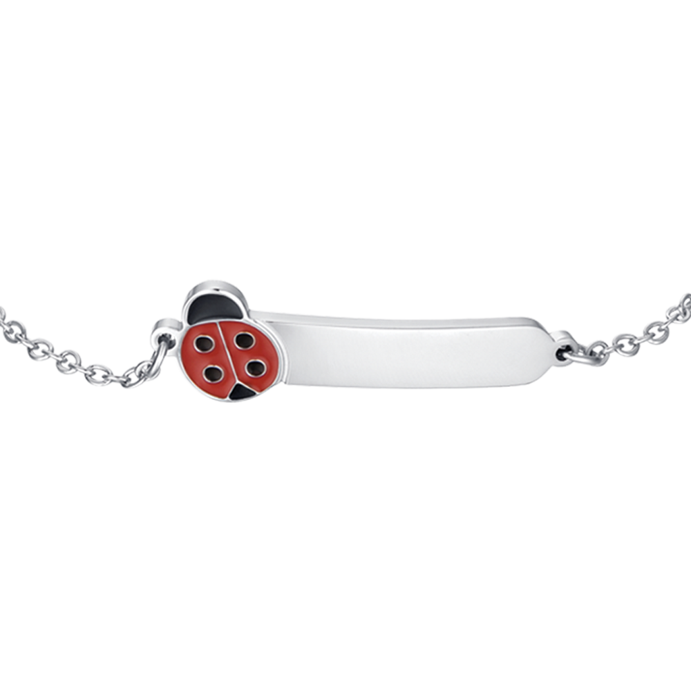 BRACELET PERSONNALISABLE POUR FILLE EN ACIER AVEC COCCINELLE