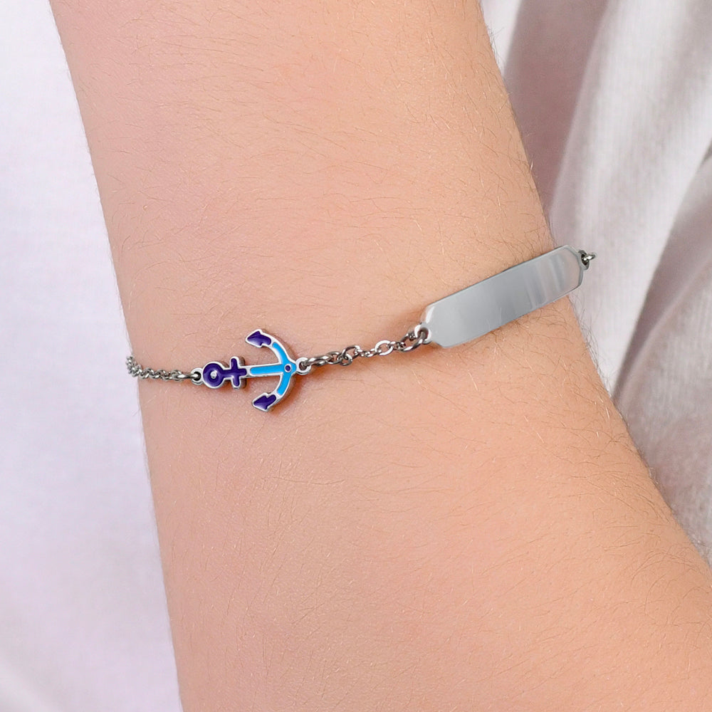 BRACELET POUR ENFANTS EN ACIER AVEC ANCRE BLEU Luca Barra