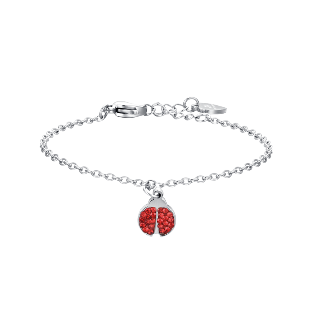 BRACELET POUR ENFANTS EN ACIER INOXYDABLE AVEC HORLOGE ET CRISTAUX ROUGES Luca Barra