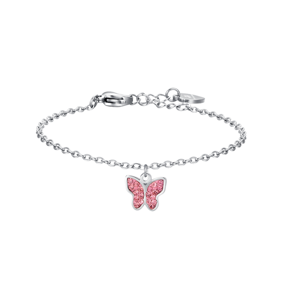 BRACELET POUR ENFANTS EN ACIER AVEC CRISTAUX PAPILLON ET ROSE Luca Barra