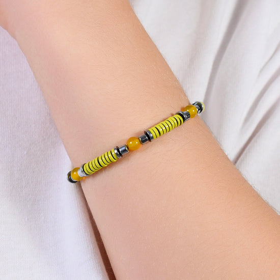 BRACELET POUR ENFANTS EN ACIER AVEC PIERRES JAUNES ET ÉLÉMENTS AVEC ÉMAUX JAUNES Luca Barra