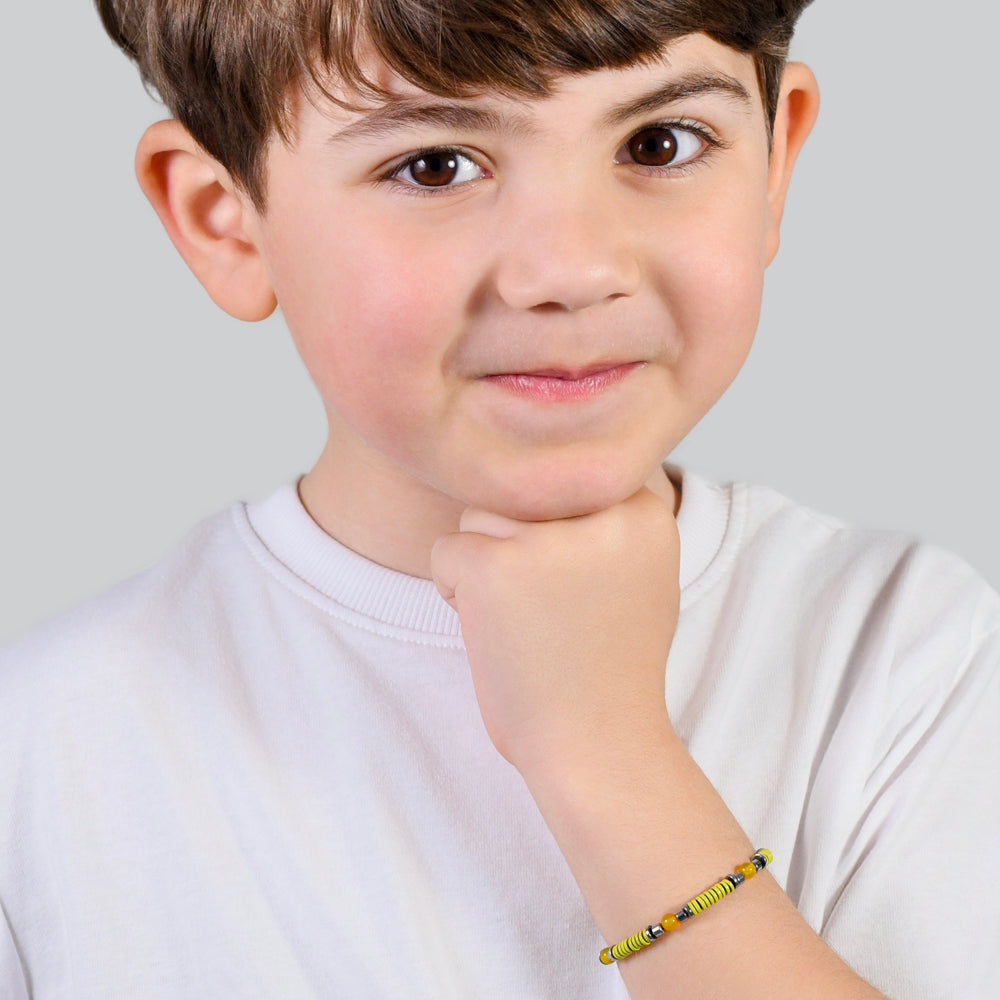 BRACELET POUR ENFANTS EN ACIER AVEC PIERRES JAUNES ET ÉLÉMENTS AVEC ÉMAUX JAUNES Luca Barra