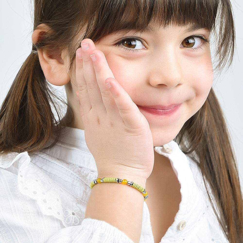 BRACELET POUR ENFANTS EN ACIER AVEC PIERRES JAUNES ET ÉLÉMENTS AVEC ÉMAUX JAUNES Luca Barra