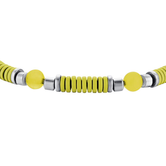 BRACELET FILLE EN ACIER AVEC PIERRES JAUNES ET ÉLÉMENTS EN ÉMAIL JAUNE