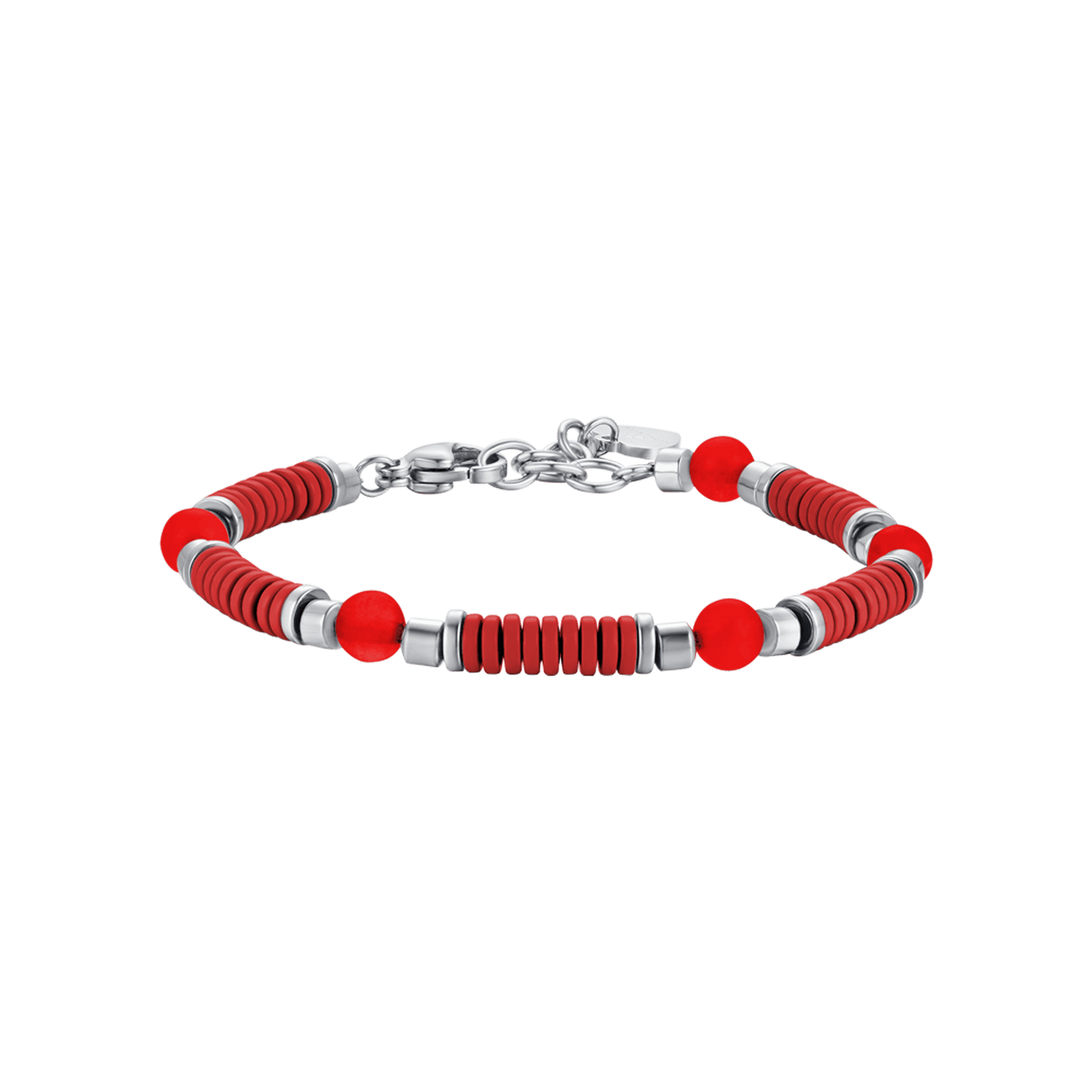 BRACELET POUR ENFANTS EN ACIER AVEC PIERRES ROUGES ET ÉLÉMENTS EN ÉMAILLE ROUGE Luca Barra