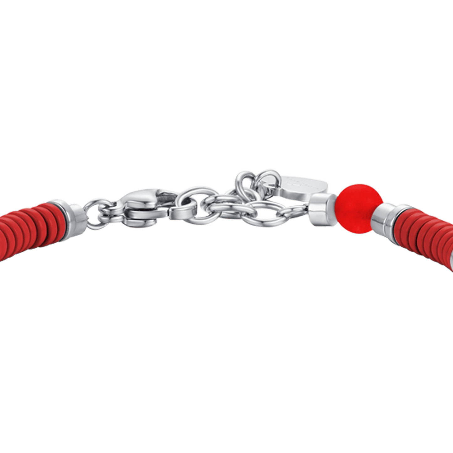 BRACELET BÉBÉ EN ACIER AVEC PIERRES ROUGES ET ÉLÉMENTS EN ÉMAIL ROUGE