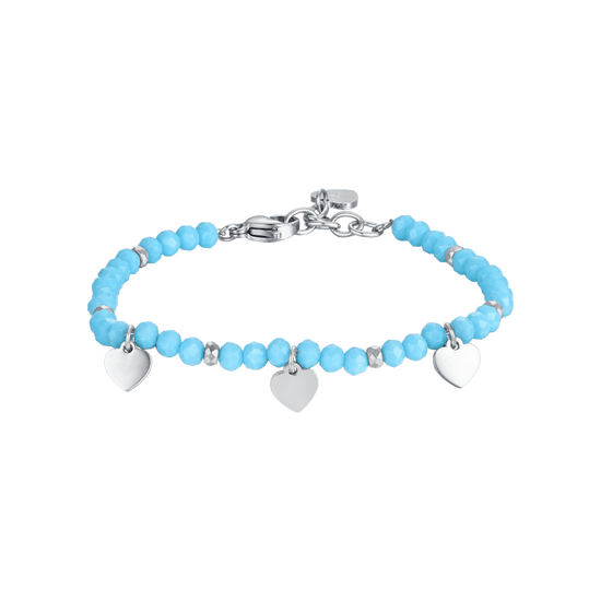 BRACELET FILLE EN ACIER AVEC PIERRES TURQUOISES ET COEURS