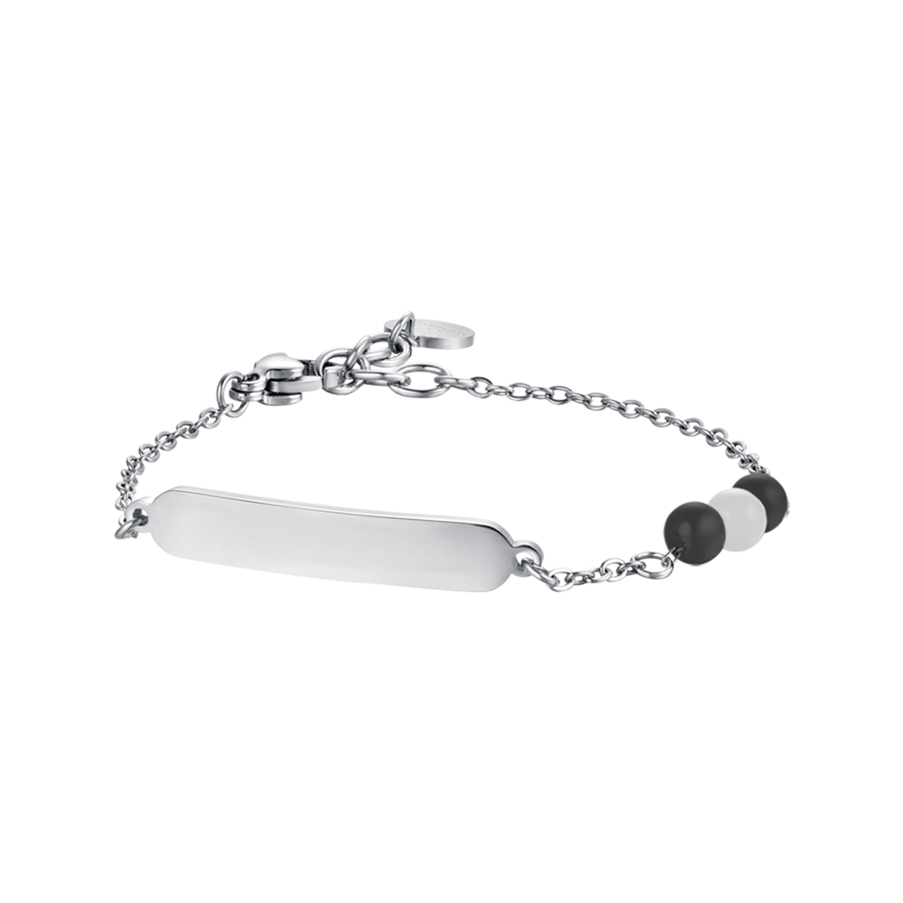 BRACELET ENFANT EN ACIER AVEC PIERRES BLANCHES ET NOIRES Luca Barra