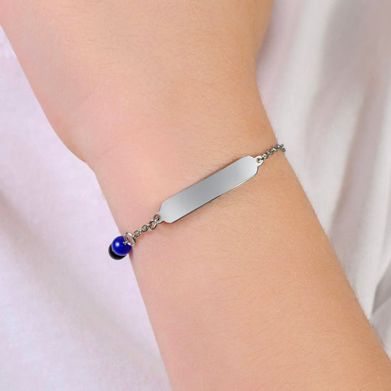 BRACELET ENFANT EN ACIER AVEC PIERRES BLEUES ET NOIRES Luca Barra