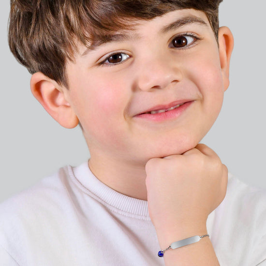 BRACELET ENFANT EN ACIER AVEC PIERRES BLEUES ET NOIRES Luca Barra