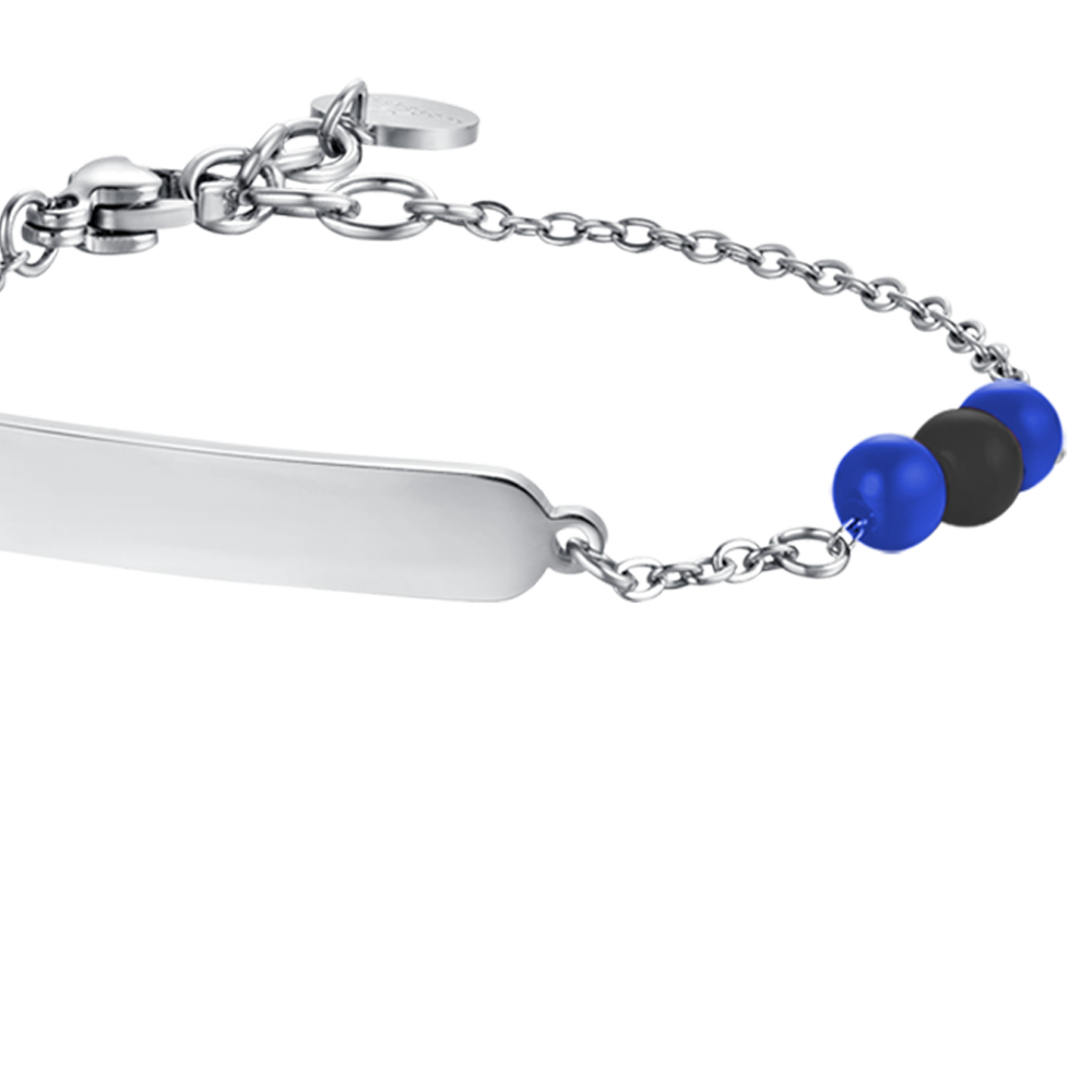 BRACELET BÉBÉ EN ACIER AVEC PIERRES BLEUES ET NOIRES