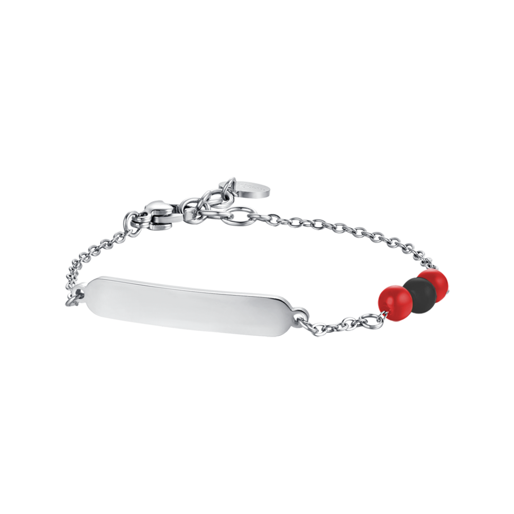 BRACELET POUR ENFANTS EN ACIER AVEC PIERRES ROUGES ET NOIRES Luca Barra