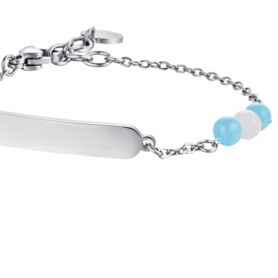 BRACELET BÉBÉ EN ACIER AVEC PIERRES BLEUES ET BLANCHES