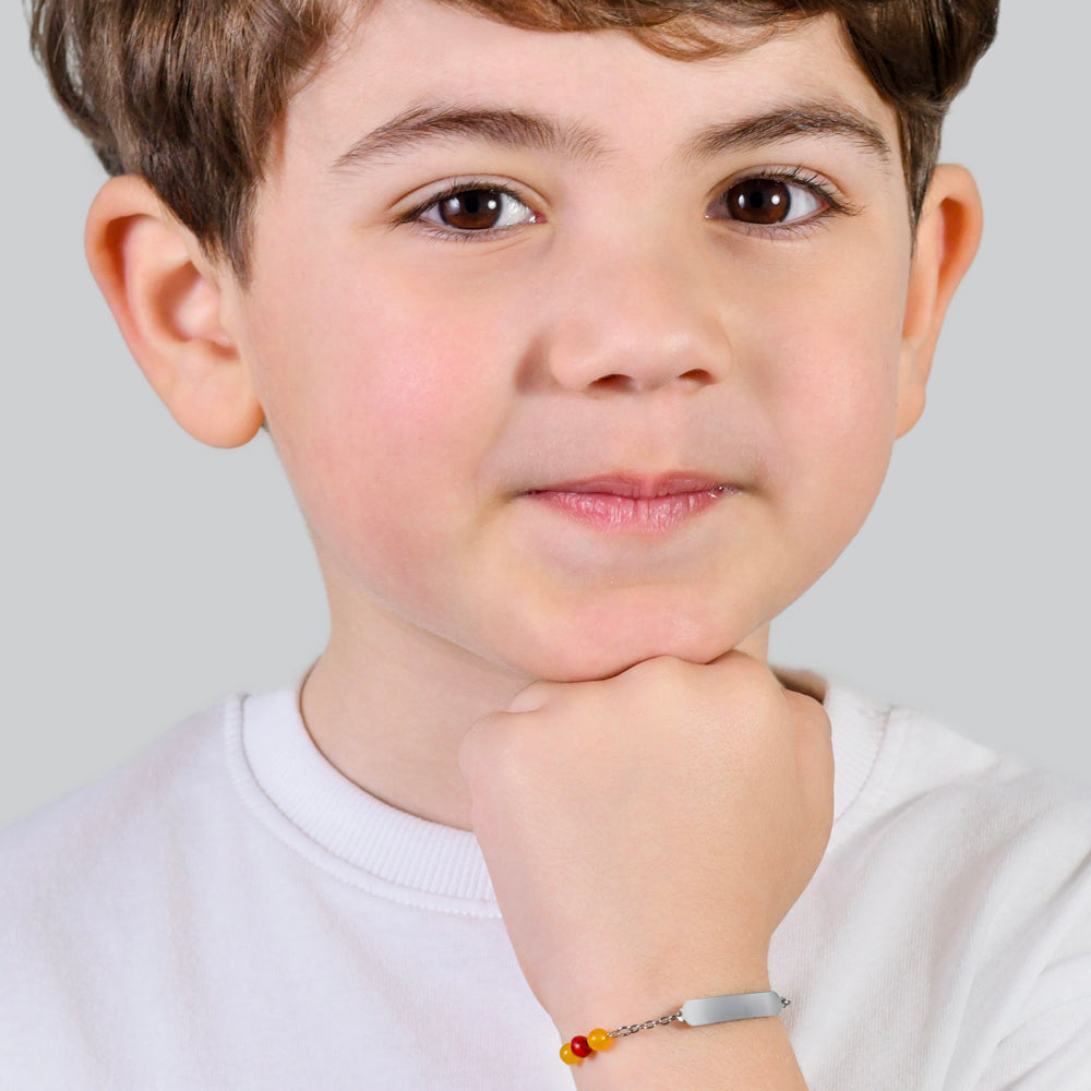 BRACELET BÉBÉ EN ACIER AVEC PIERRES JAUNES ET ROUGES