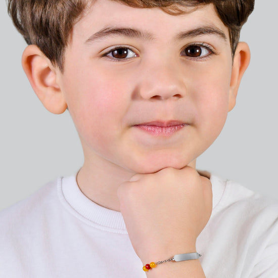 BRACELET BÉBÉ EN ACIER AVEC PIERRES JAUNES ET ROUGES