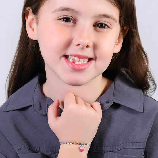 BRACELET DE TENNIS EN ACIER POUR FILLE AVEC CRISTAUX ROSES ET PAPILLON