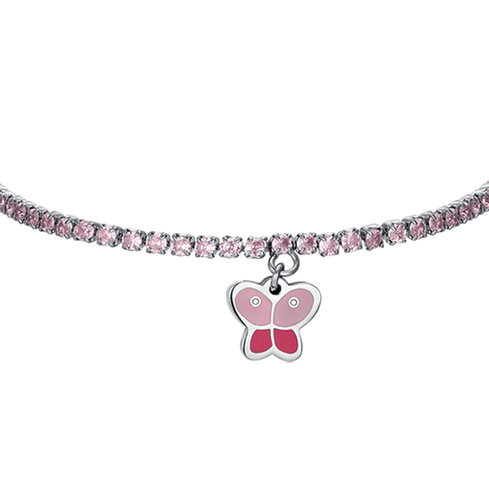 BRACELET DE TENNIS EN ACIER POUR FILLE AVEC CRISTAUX ROSES ET PAPILLON