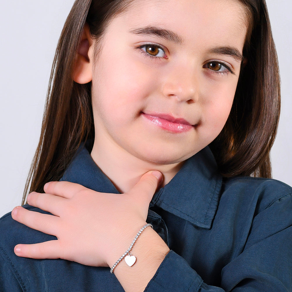 BRACELET DE TENNIS EN ACIER POUR FILLE AVEC CRISTAUX BLANCS ET COEUR