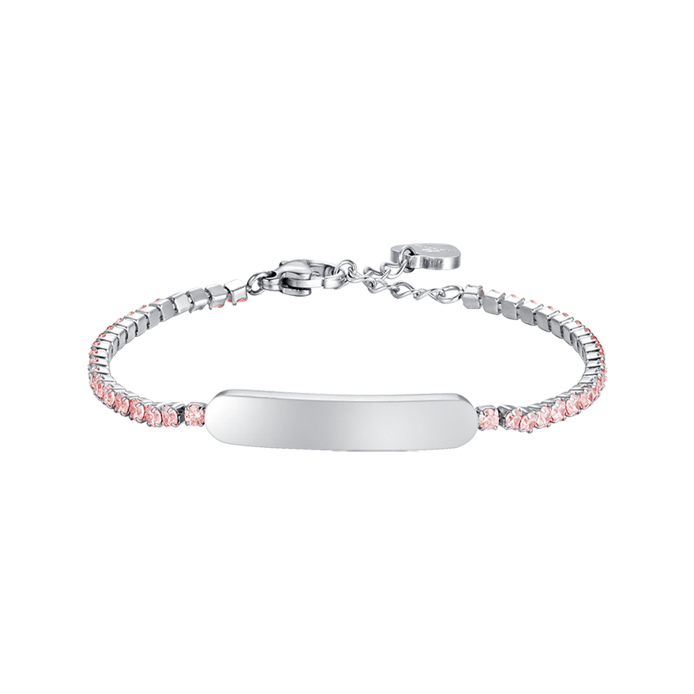 BRACCIALE TENNIS BAMBINA IN ACCIAIO CON CRISTALLI ROSA E PIASTRA Luca Barra