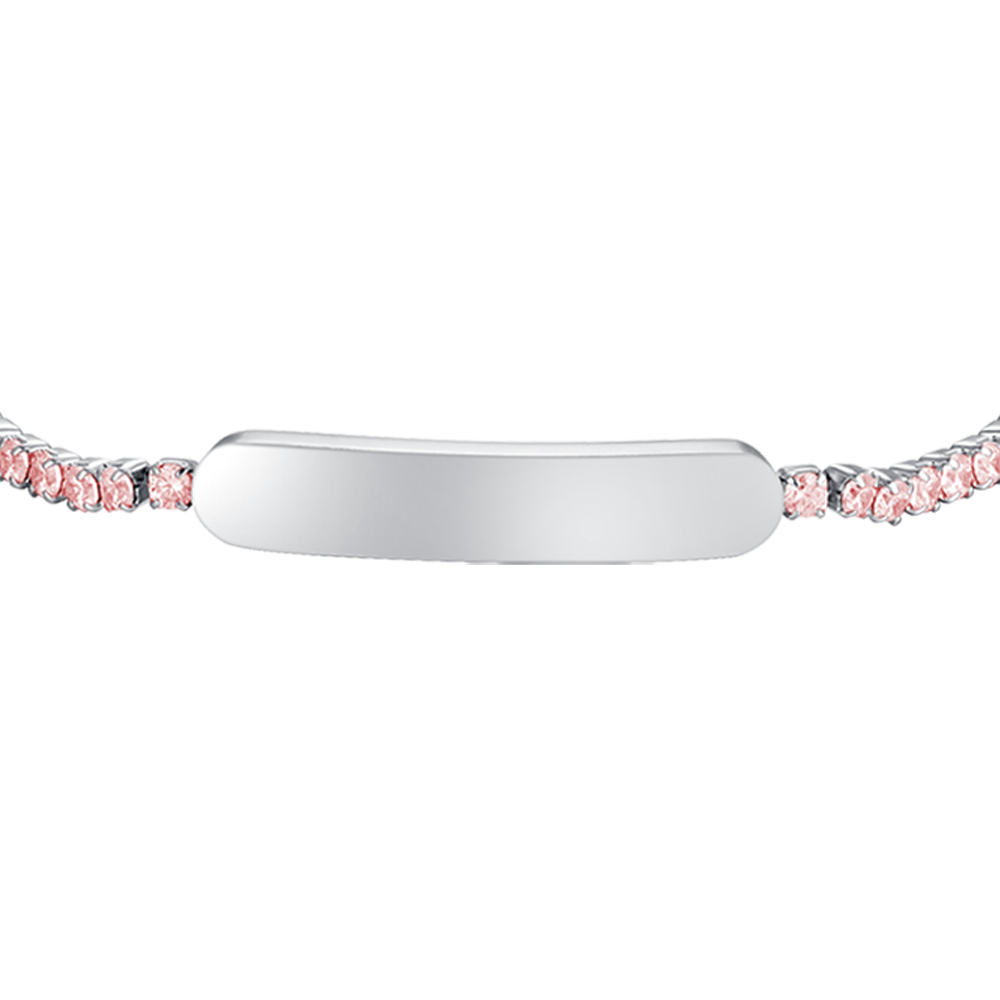 BRACELET DE TENNIS EN ACIER POUR FILLE AVEC CRISTAUX ROSES ET PLAQUE