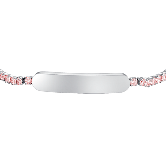 BRACELET DE TENNIS EN ACIER POUR FILLE AVEC CRISTAUX ROSES ET PLAQUE