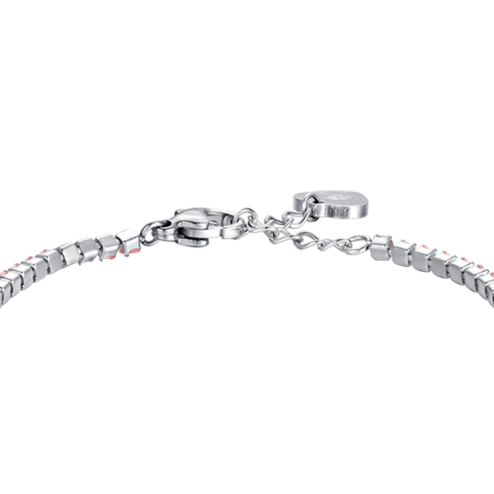 BRACELET DE TENNIS EN ACIER POUR FILLE AVEC CRISTAUX ROSES ET PLAQUE