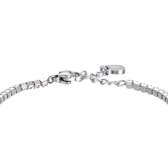 BRACELET DE TENNIS EN ACIER POUR FILLE AVEC CRISTAUX ROSES ET PLAQUE