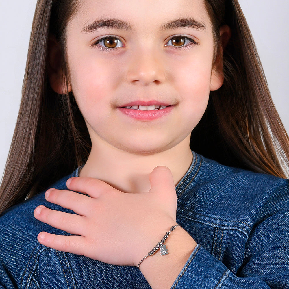 BRACELET BÉBÉ OURS EN ACIER AVEC CRISTAUX BLANCS