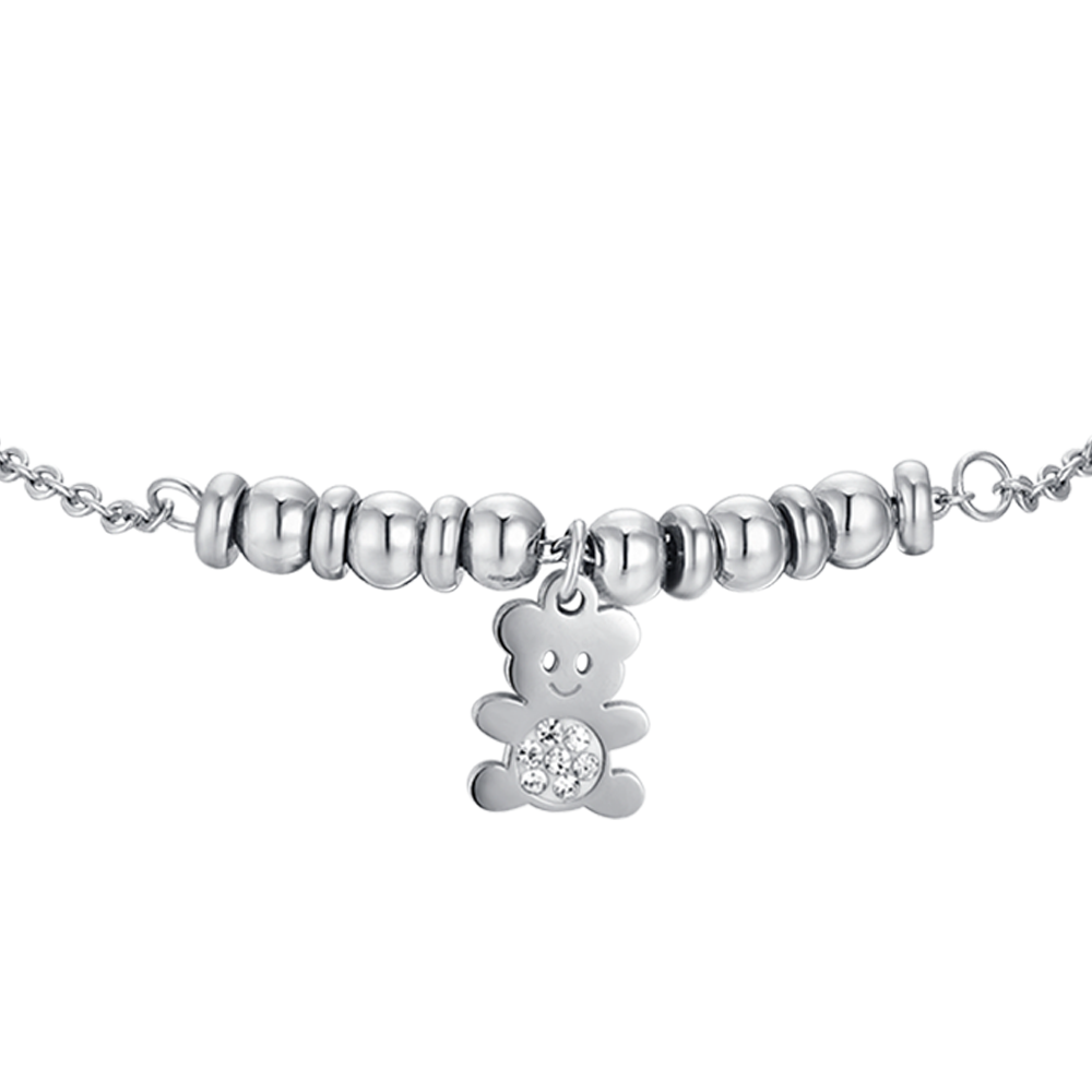 BRACELET BÉBÉ OURS EN ACIER AVEC CRISTAUX BLANCS