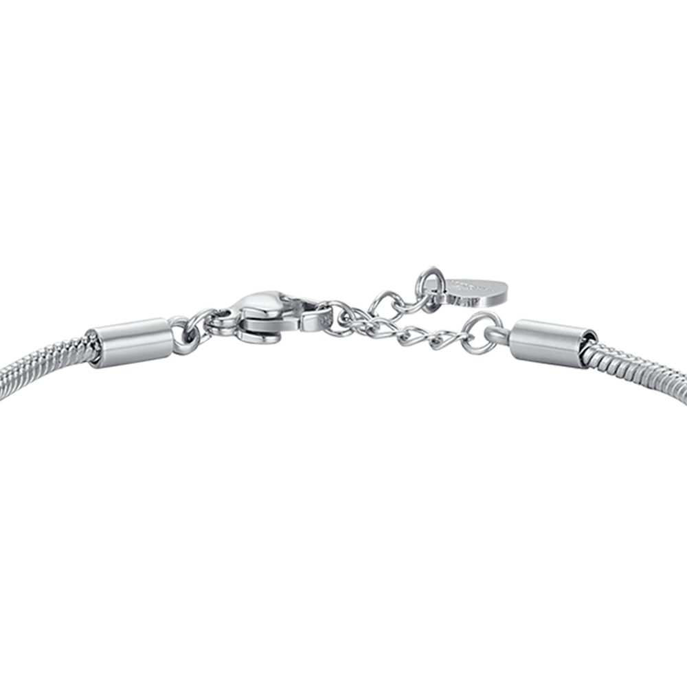 BRACELET FILLE EN ACIER AVEC TRÈFLE À QUATRE FEUILLES AVEC CRISTAUX BLANCS