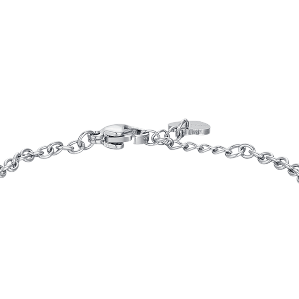 BRACELET FLEUR EN ACIER AVEC ÉMAIL ROSE ET BLANC ET CRISTAL
