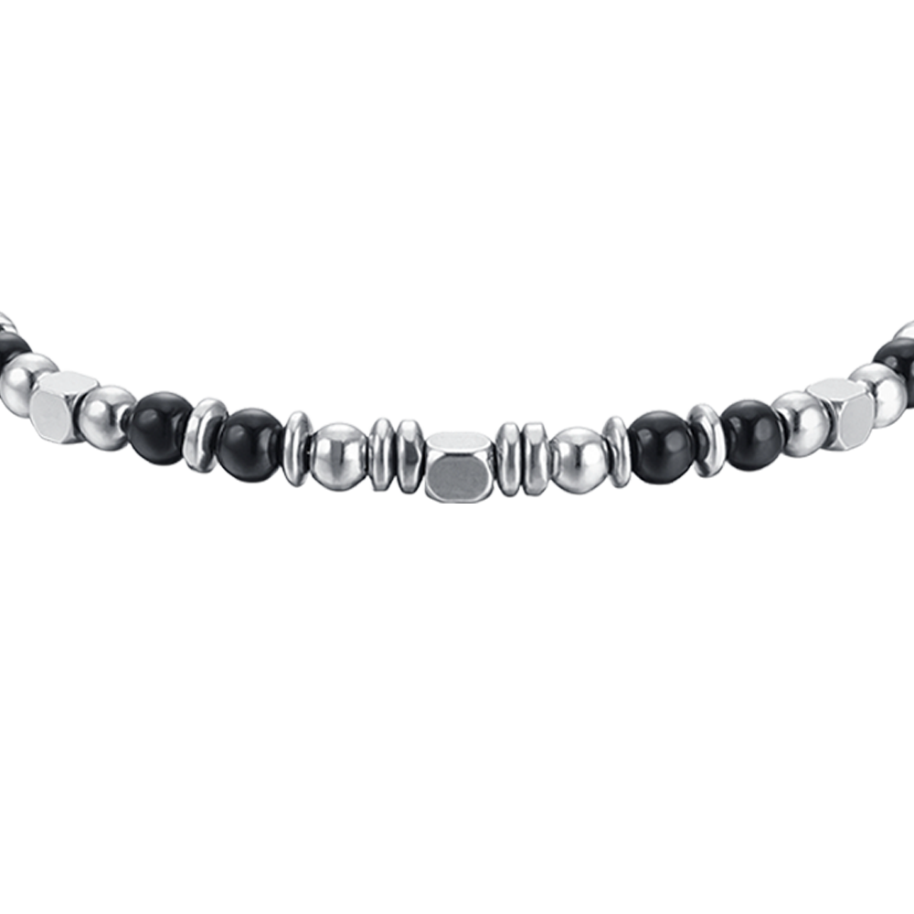 BRACELET BÉBÉ EN ACIER AVEC PIERRES NOIRES ET GRISES