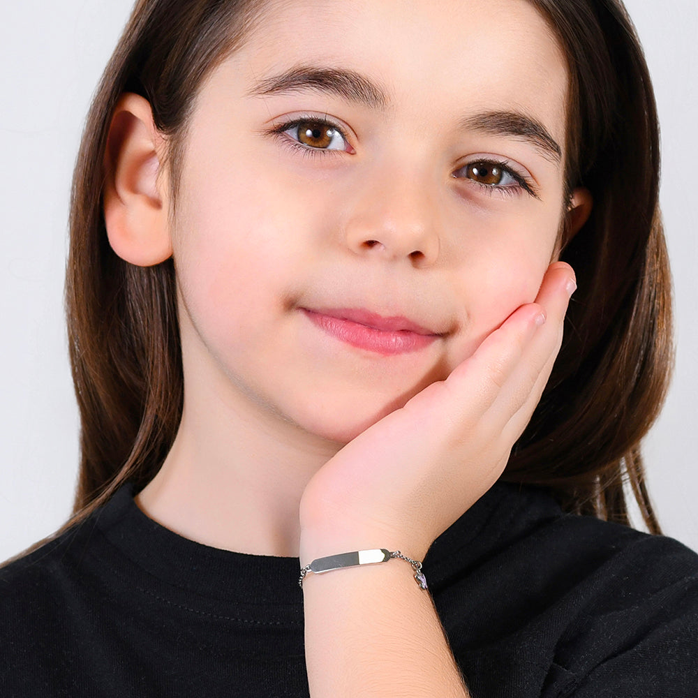 BRACELET EN ACIER ET PLAQUES ÉMAILLÉES VIOLETTES