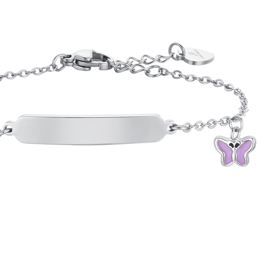 BRACELET EN ACIER ET PLAQUES ÉMAILLÉES VIOLETTES