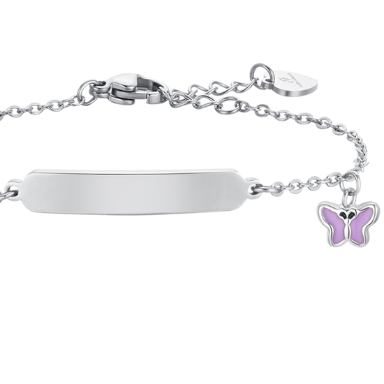 BRACELET EN ACIER ET PLAQUES ÉMAILLÉES VIOLETTES