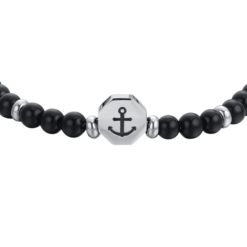 BRACELET BÉBÉ ANCRE EN ACIER AVEC PIERRES NOIRES