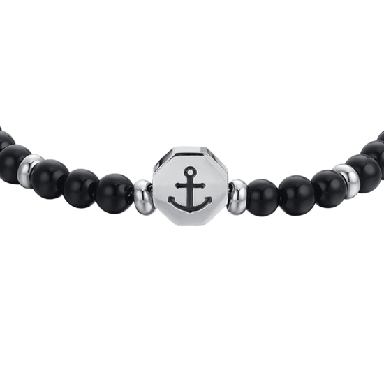 BRACELET BÉBÉ ANCRE EN ACIER AVEC PIERRES NOIRES