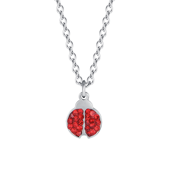 COLLIER EN ACIER POUR FILLE AVEC COCCINELLE ET CRISTAUX ROUGES