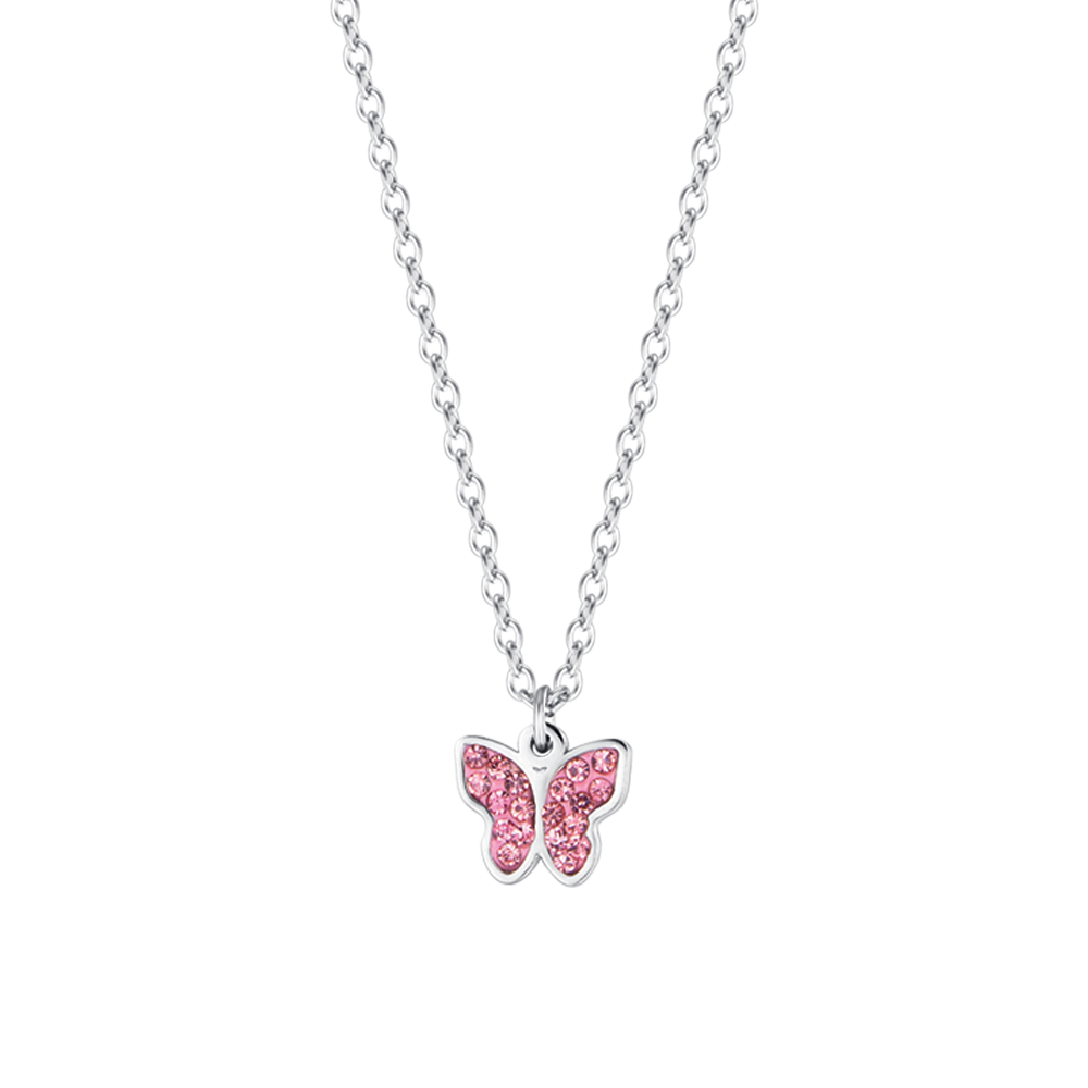 COLLIER POUR ENFANTS EN ACIER AVEC CRISTAUX PAPILLON ET ROSE Luca Barra