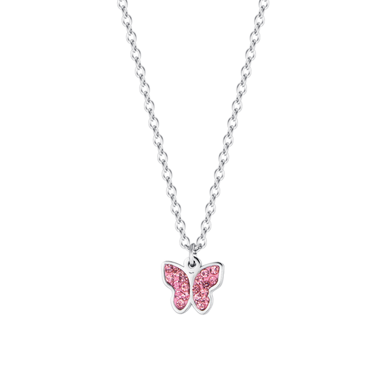 COLLIER POUR ENFANTS EN ACIER AVEC CRISTAUX PAPILLON ET ROSE Luca Barra