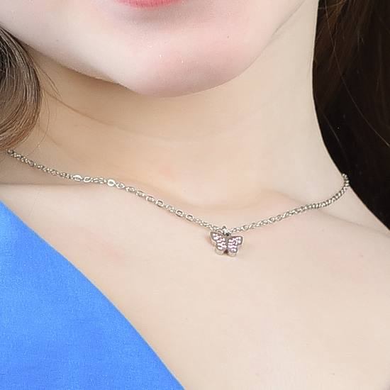 COLLIER POUR ENFANTS EN ACIER AVEC CRISTAUX PAPILLON ET ROSE Luca Barra