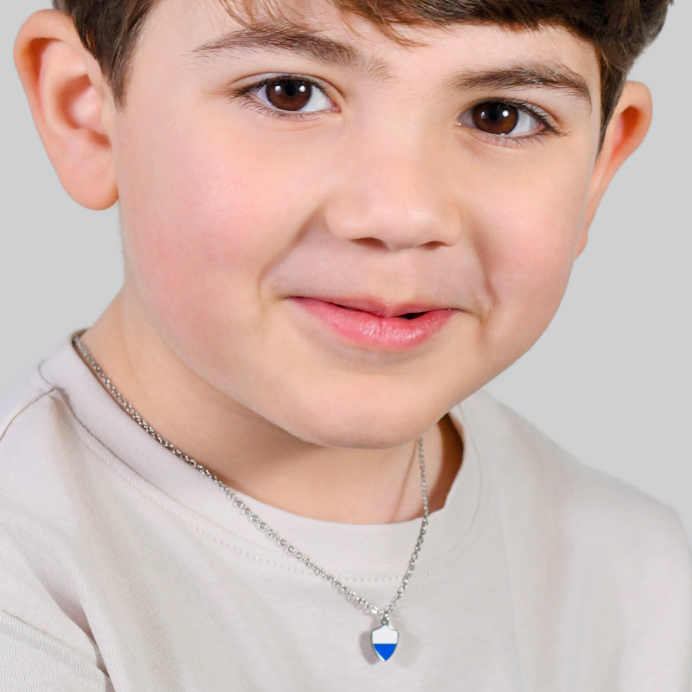 COLLIER ENFANT EN ACIER AVEC ÉMAIL BLANC ET BLEU