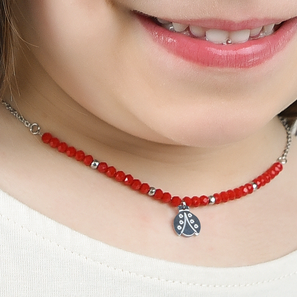 COLLIER D'ENFANT EN ACIER AVEC PIERRES ROUGES ET CERISES Luca Barra